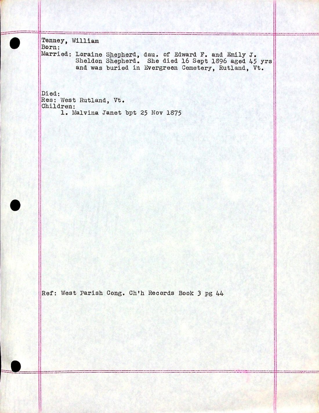 TENNEY, William (n.d.) SHEPHERD